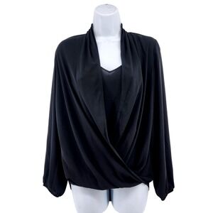 Lilly Pulitzer Blouse XS Black Draped Front Long Sleeve‎ Pullover Top Chic